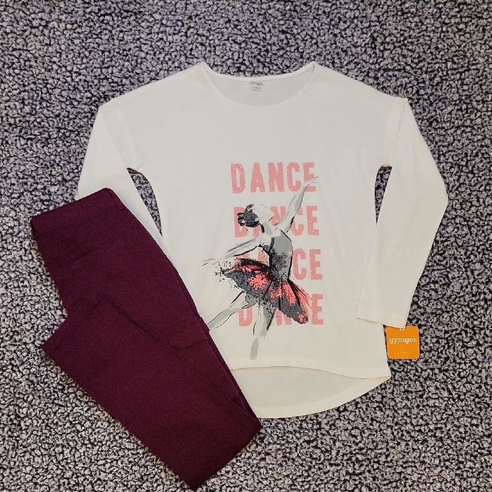 Gymboree Sparkly Dance Long Sleeve Shirt And Berry Color Cargo Pants Girl 10-12